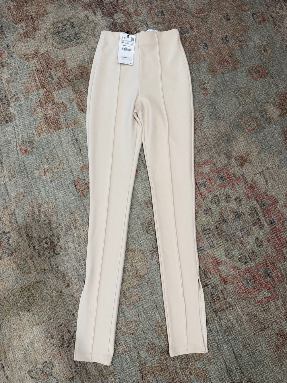 Zara Skinny High-Rise Seam-Front Pants - Cream